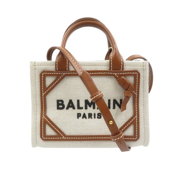 AUTHENTIC BALMAIN B-Army Shoulder Bag Canvas/Calf Leather LTJ380-010226